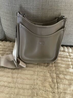 DKNY Taupe Gray Leather Handbag